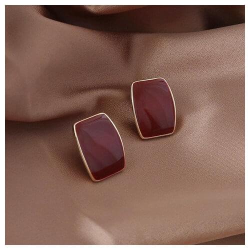 2021 New French Style Apathetic Wine Red Earrings for Woman French Style Square Earring Classic Elegant Earrings Jewelry