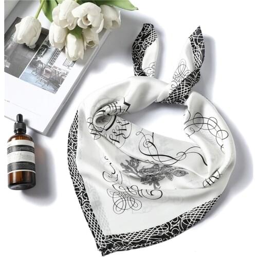 2021 Spring Neck Scarf for Women Elegant Floral Silk Lady Scarves Pashmina Shawls Foulard Wraps Small Kerchief Tie