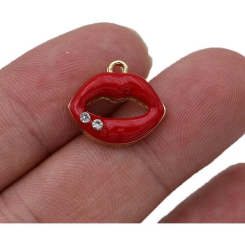 5PCS Crystal Enamel Lips Charms Pendant for Bracelet Necklace Jewelry Making Earrings DIY Handmade Craft