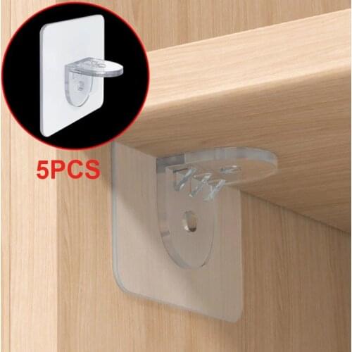 5pcs Clapboard Hook Punch-free Layered Partition Bracket Support Shelf Support Paste Screw Hook Clapboard Stickers Wall Mounted