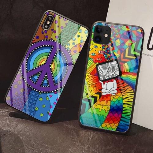 Psychedelic hippie Phone Case Tempered Glass For iPhone 12 Pro Max Mini 11 Pro XR XS MAX 8 X 7 6S 6 Plus SE 2020 case