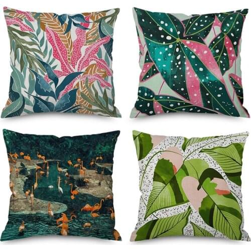 Animal Colored Tropical plants Nordic short plush Pillow Case Polyester Decorative Throw Pillow Cover Square style-1