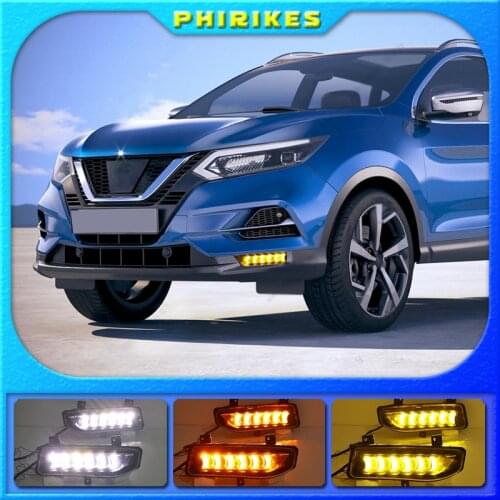 1Pair For Nissan Qashqai 2019 2020 LED Daytime Running Light Dynamic Turn Yellow Signal Car DRL 12V LED Fog Lamp