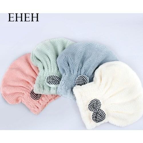 EHEH Lady Hair Drying Cap bownot soft fabric Super Water Absorbent elastic Wrap Turban Quick Drying Bath Towel Bathroom elegant