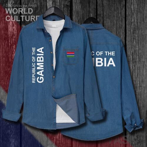Republic of The Gambia GMB Gambian GM Men Flag Clothes Autumn Cotton Long Sleeve Cowboy Coat Fashion Turn-down Collar Jean Shirt