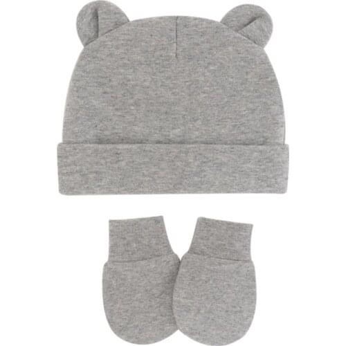 Newborn Baby Cotton Beanies Hospital Hat and Mittens Set Solid Candy Color Stretchy Infant Warm Anti Scratching Gloves H055
