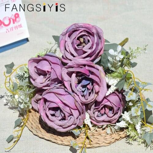 6-Head DIY Garland Material Artificiel Silk Flower Bunch Rose Peony Wedding Home Decoration Floral Photo Studio Shooting Props
