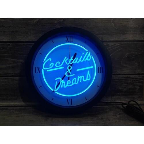 0b079 Cocktails & Dream Beer Bar Wine App Rgb 5050 Led Neon Light Signs Wall Clock