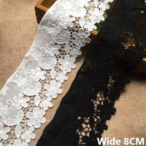 8CM Wide White Black Cotton Floral Embroidered Lace Collar Neckline Edge Trim Skirts Hemlines Apparel DIY Sewing Fringe Decor