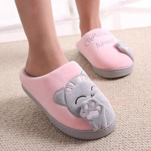 Fur Slippers Women Cotton Cat Paw Women Slippers Men Slippers Soft Sole Indoor Women Shoes Cute Female Flat Shoes Home Flip Flop