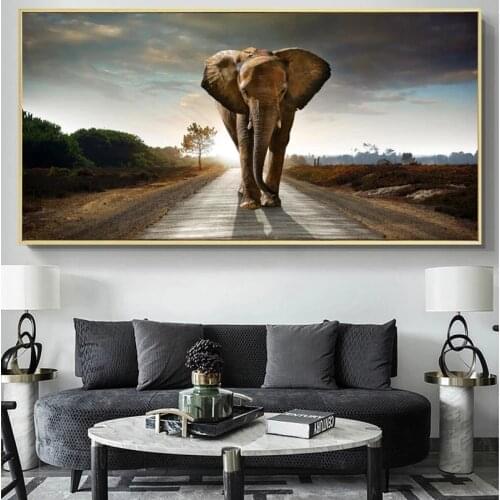 Modern Animal African Tall Elephant Canvas Painting Wall Art Nordic Posters and Prints Wall Pictures for Living Room Decoration