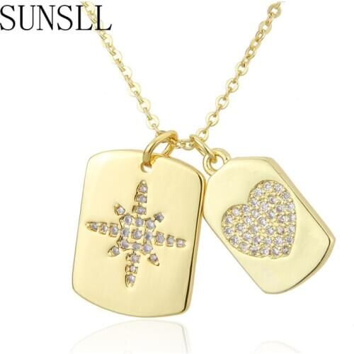 SUNSLL Fashion gold Square Snowflake Love Necklace Cubic Zirconia Gold Plated Combination Tag Pendant Party Jewelry Necklace