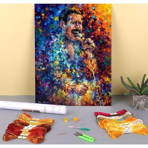 Freddie Mercury Printed Fabric 11CT Cross Stitch Kit DIY Embroidery DMC Threads Needlework Sewing Knitting Wholesale