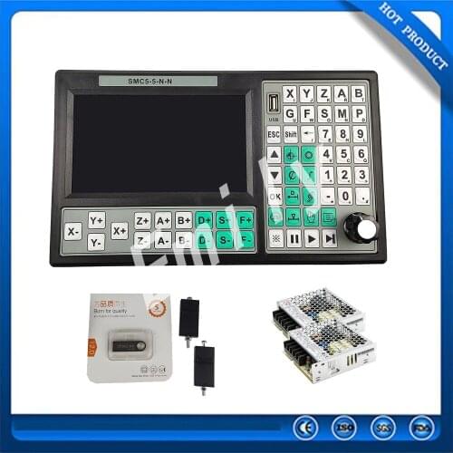 USB Controller SMC5-5-N-N CNC 5 Assi OFF-Line Mach3 500KHz G-Code 7 Pollici Grande Schermo 75W12V DC Alimentatore Switching