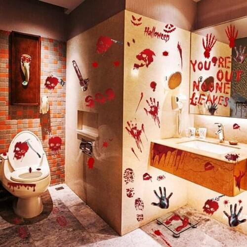 W3JE Halloween Bloody Handprint Stickers Floor Clings Horror Window Decals Decoration