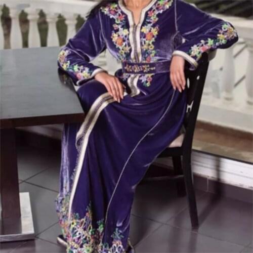Purple Moroccan Kaftan Evening Dresses Embroidery Appliques Caftan Arabic Prom Gown Islamic Dubai Formal Dresses robe