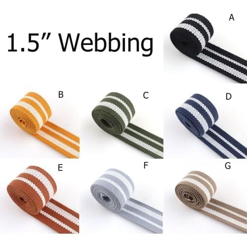 1.5" Heavy Weight Webbing Cotton Ribbon Polyester Stripe Webbing Dog Collar Nylon Fabric Handbag Handles Belt Backpack Purse