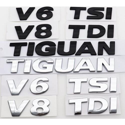 1pcs ABS 3D TIGUAN TDI TSI V6 V8 Car logo letter sticker Rear tail door trunk sticker car rear sticker Decal styling Accessories