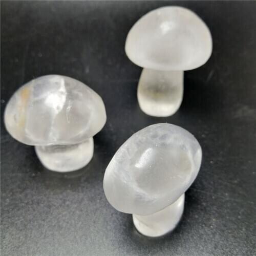 1 pc Natural crystal white cute Mushroom Clear Healing Stone Polished Mushroom Meditation