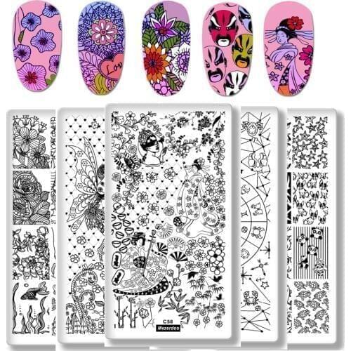 1Pcs Rectangle Stamping Template Fairy Tales Constellation Nail Art Image Plate Japanese Geisha Puppy Manicure Stencil Tools