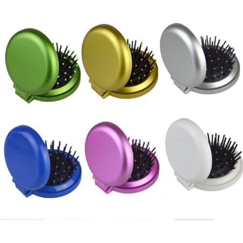 1pc Portable Mirror Comb for Women Extension Wig Folding Brush escova de cabelo Hairbrush