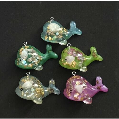10pcs 47*26mm Cuet Gradient Resin Flatback Glitter Ocean Dolphin With Shell For Necklace Keychain Pendant DIY Making Accessories