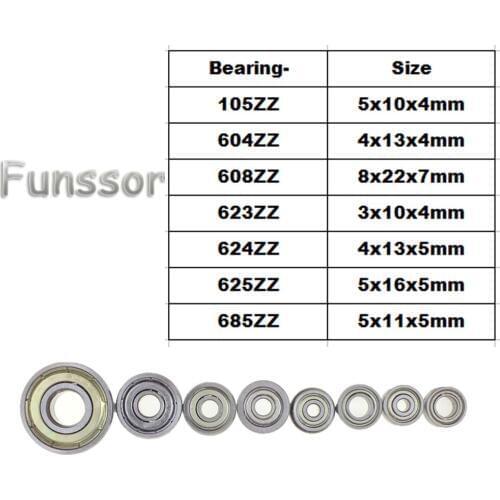 10pcs/lot Deep groove ball Bearing High-carbon Steel 105ZZ 604ZZ 608ZZ 623ZZ 624ZZ 625ZZ 685ZZ