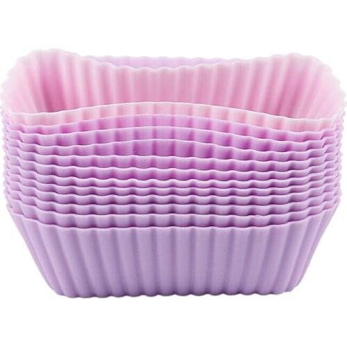 Muffin Cup 12 PCS Rectangle Silicone Soap Cookies Cupcake Bakeware Pan Tray Mould Home DIY Cake Tool (Size: 8 Cm)-ABUX