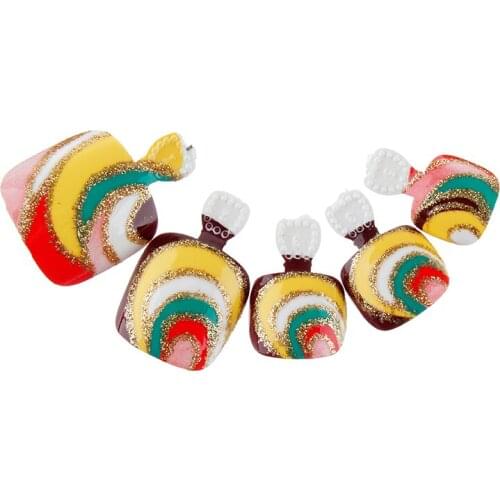 24pcs False Toe Nail Tips Full Cover Fake Nails Medium Pre-designed Lollipop Glitter Pattern Toe Artificial Nail Art