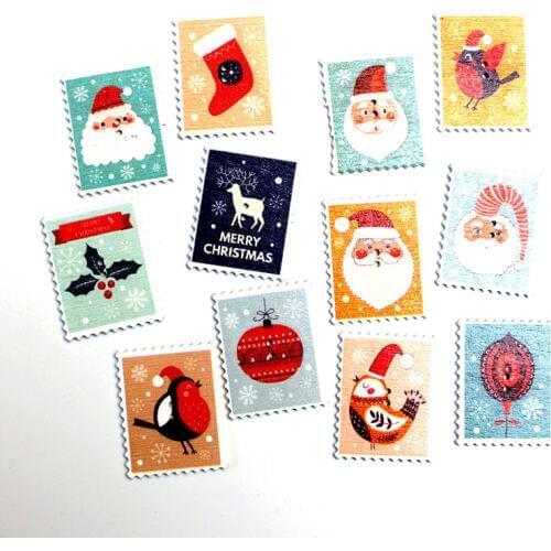 50Pcs Mixed Christmas Stamp Wood Button Decorative Wooden Buttons For Clothes Needlework Scrapbooking Craft DIY 38*30mm