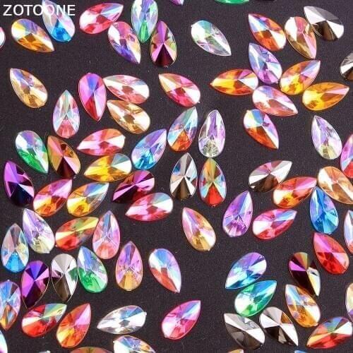ZOTOONE 50PCS 8*13MM Glue Strasses Crystal AB Rhinestones for Clothes Self-adhesive Rhinestones Nail Art Decorations for Crafts