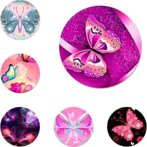 58mm Aquarela Butterfly Pink Love Heart Icons Pins Badge Decoration Brooches Metal Badges For Clothes Backpack Decoration