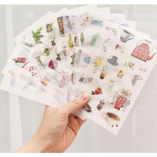 6 sheets/pack Cartoon Cat Washi Paper Sticker Kawaii junk Journal Stickers Scrapbooking Daily Planner Stationery Supplies