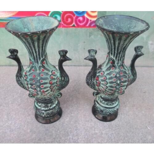 7.09 inch / The ancient Chinese bronze phoenix.A pair of vases