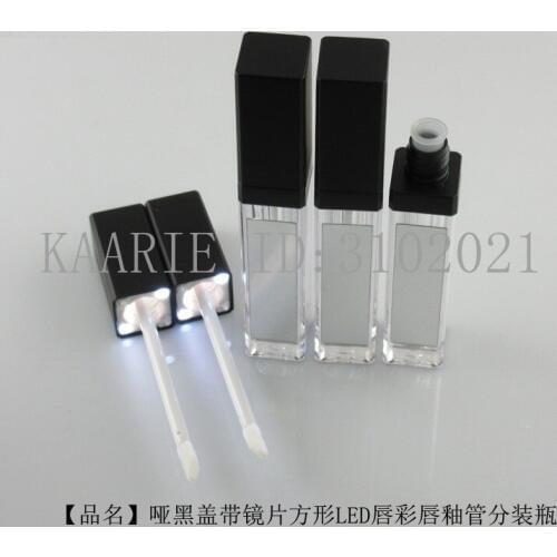 7.5ML 20pcs/lot Black Square Empty Lip Gloss Tube,Acrylic High Class Cosmetic Lipstick Packing Bottle with LED Light,Makeup Tool