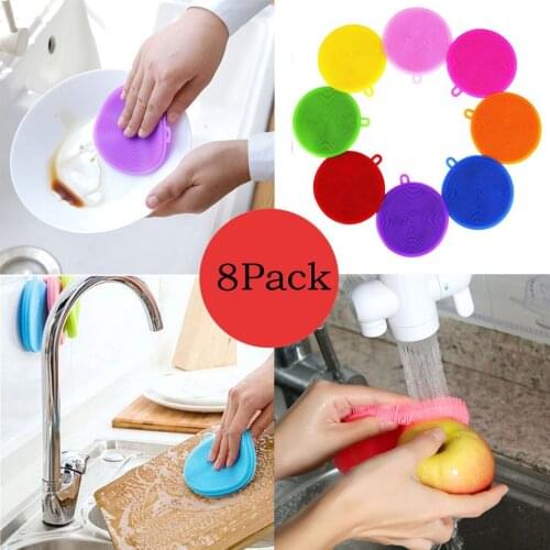 8pcs Silicone Dish Washing Sponge Scrubber Kitchen Cleaning Brushes Tool Kitchen Dishwashing Cloth Scrub Pad Bowl Pot Brushes