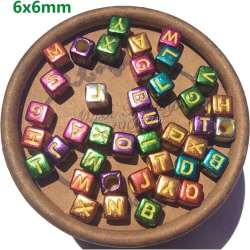 Mixed Gold Silver Plated Acrylic Letter Alphabet Cube Beads For Jewelry 6mm Charms Jewelry Findings DIY Accessories 2600PCs
