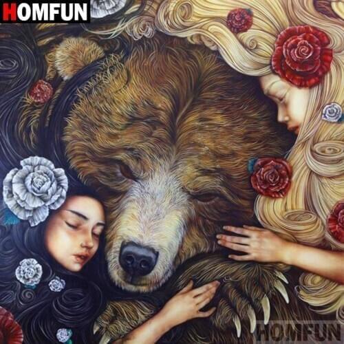HOMFUN Full Square/Round Drill 5D DIY Diamond Painting "Girl & bear" 3D Diamond Embroidery Cross Stitch Home Decor A18591