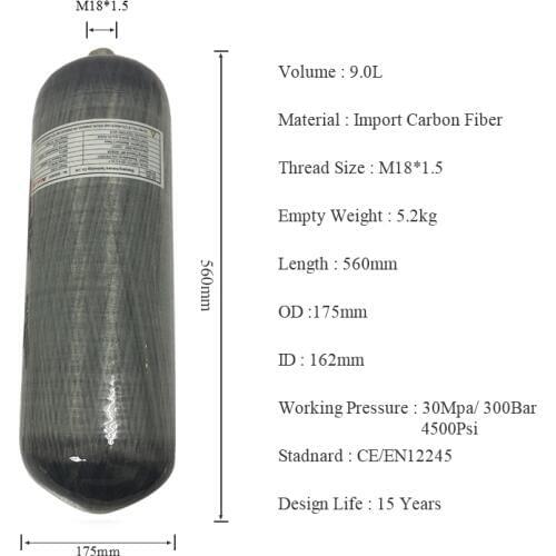 AC1090 Rifles Pcp Condor Scuba Tank 6.8L/9L/12L 4500 Psi High Pressure Cylinder Diving Balloon M18*1.5 Paintball Carbon Air Tank