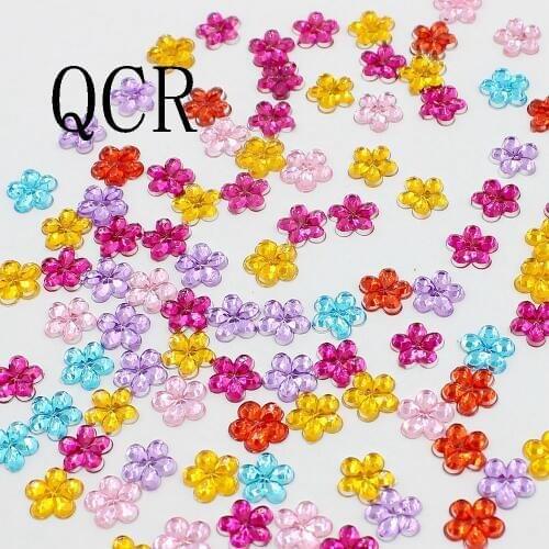 Free Shipping 500pcs/Pack 7mm Flower Design Acrylic Rhinestone, Flat Back Nail Art Rhinestones Beads