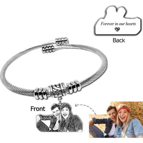 Custom People Photo Bracelets 925 Silver Pendant Open Bangles Personalized Engrave Words Bracelet Women Jewelry Memorial Gift