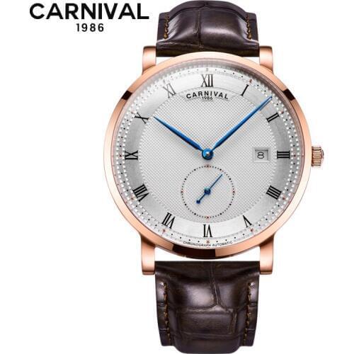 Carnival Brand Luxury Watches Men Fashion Waterproof Rose Gold Silver Calendar Automatic Mechanical Wristwatch Relogio Masculino