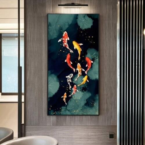 Nine Koi Fish Feng Shui Carp Lotus Pond Pictures Canvas Painting Wall Art For Living Room Modern Home Decor NO FRAME
