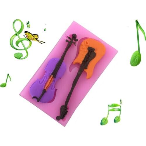 Turn Sugar Cake Mold 2 Guitar Instrument Liquid Silicone Mold Baking Tool M006