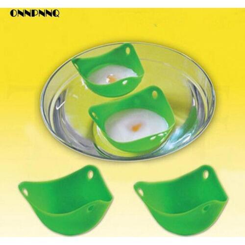 4pcs Green Egg Poachers Maker Egg Tray Large Capcity Silicone Silicone Molds Egg Cooker d-9cm h-6.5cm Kitchen Accessories