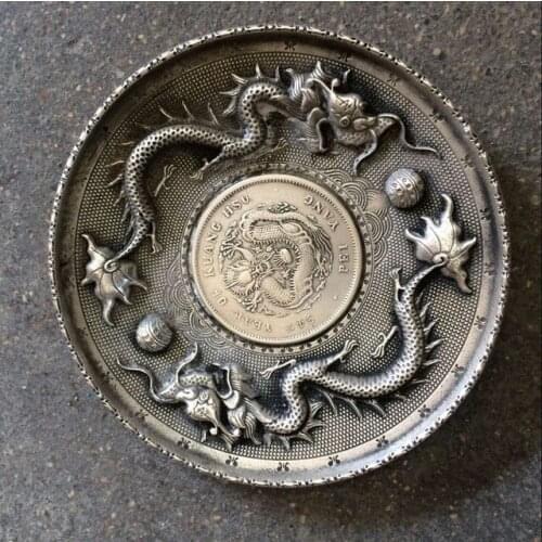 Exquisite Chinese old handmade decorations copper frog sculpture leaf-shape plate