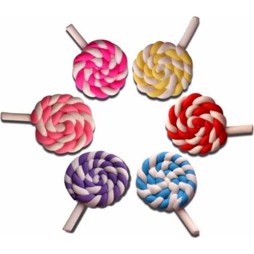 12Pcs Colorful Clay Lollipop Decoration Crafts Kawaii Flatback Cabochon Embellishments For Scrapbooking DIY Accessories Buttons