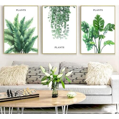 Aquarelle Green Plant Leaves Watercolor Painting Canvas Paintings Decorative Art Wall Art Pictures for Living Room Home Decor