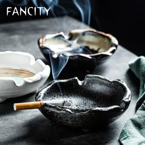 FANCITY Japanese style straight ceramic ashtray creative small home living room office restaurant restaurant irregular cigarette