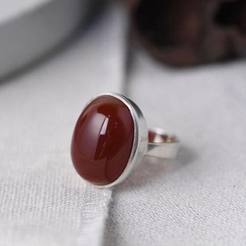 FNJ 925 Silver Ring for Women Jewelry 100% Original Pure S925 Sterling Silver Rings Red Agate Stone